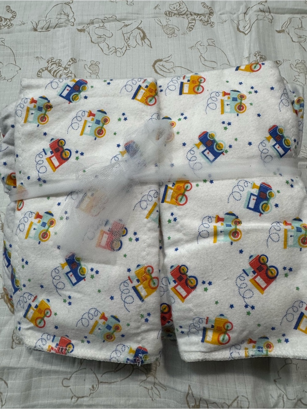 Baby Train Print Blanket set- White with Red, Blue & Yellow Trains